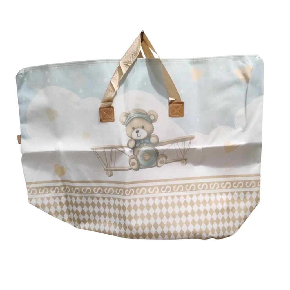Large Tote Bag Baby Bear Design Zipper Closure